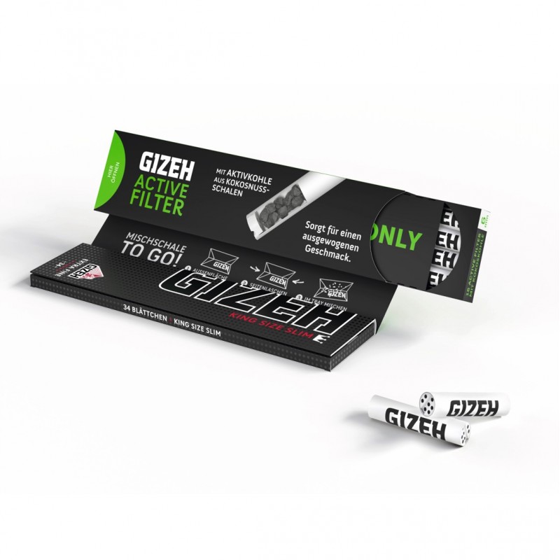 Rinkinys vyniojimui "GIZEH Black KS Slim" 34' lapeliai, 16 akt. anglies filtrų