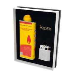 Rinkinys "RONSON Nostalgia", kuras, žiebtuvėlis, sidabro spalva